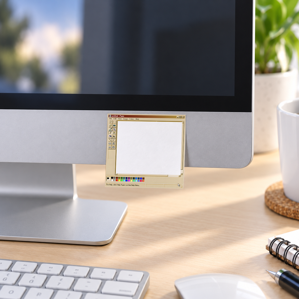 Beige Retro Digital Art Software memo pad in an office or home workspace