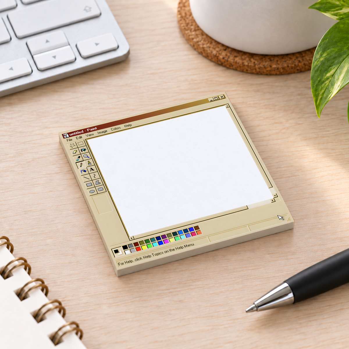 Close-up of Beige Retro Digital Art Software sticky note design and writable area