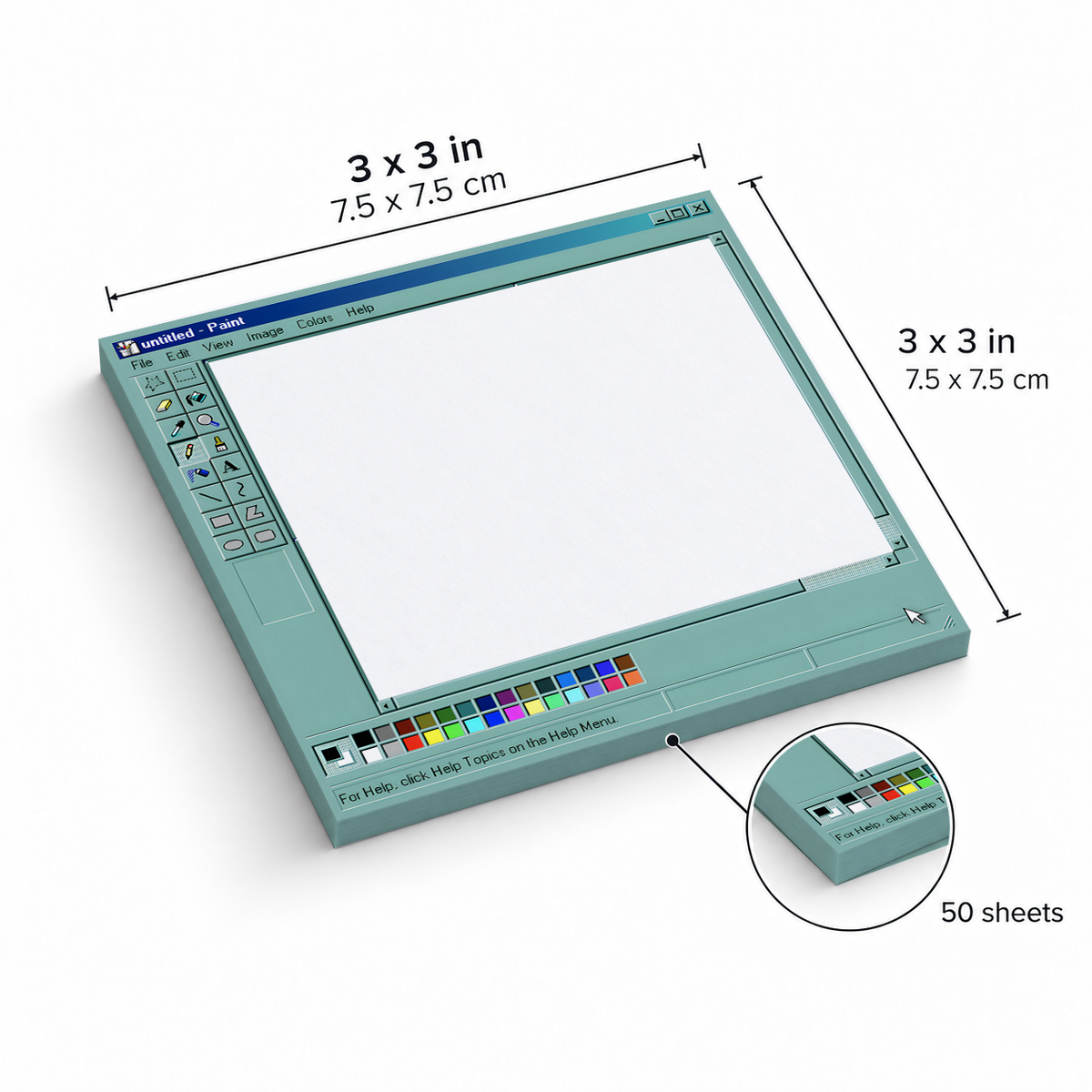 Teal 90s Computer Paint Program sticky notes, 3x3 in (7.5 x 7.5 cm), 50 sheets