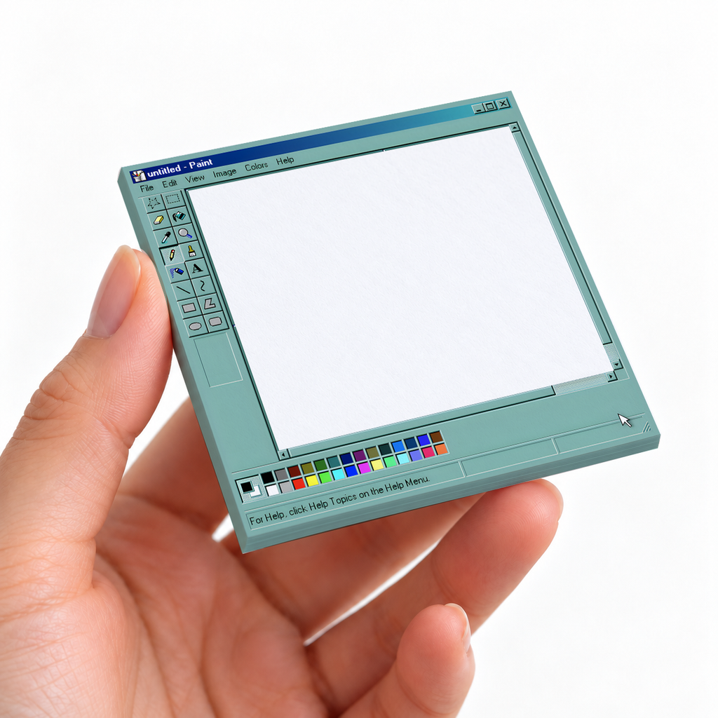 Teal 90s Computer Paint Program sticky note pad on a desk with stationery