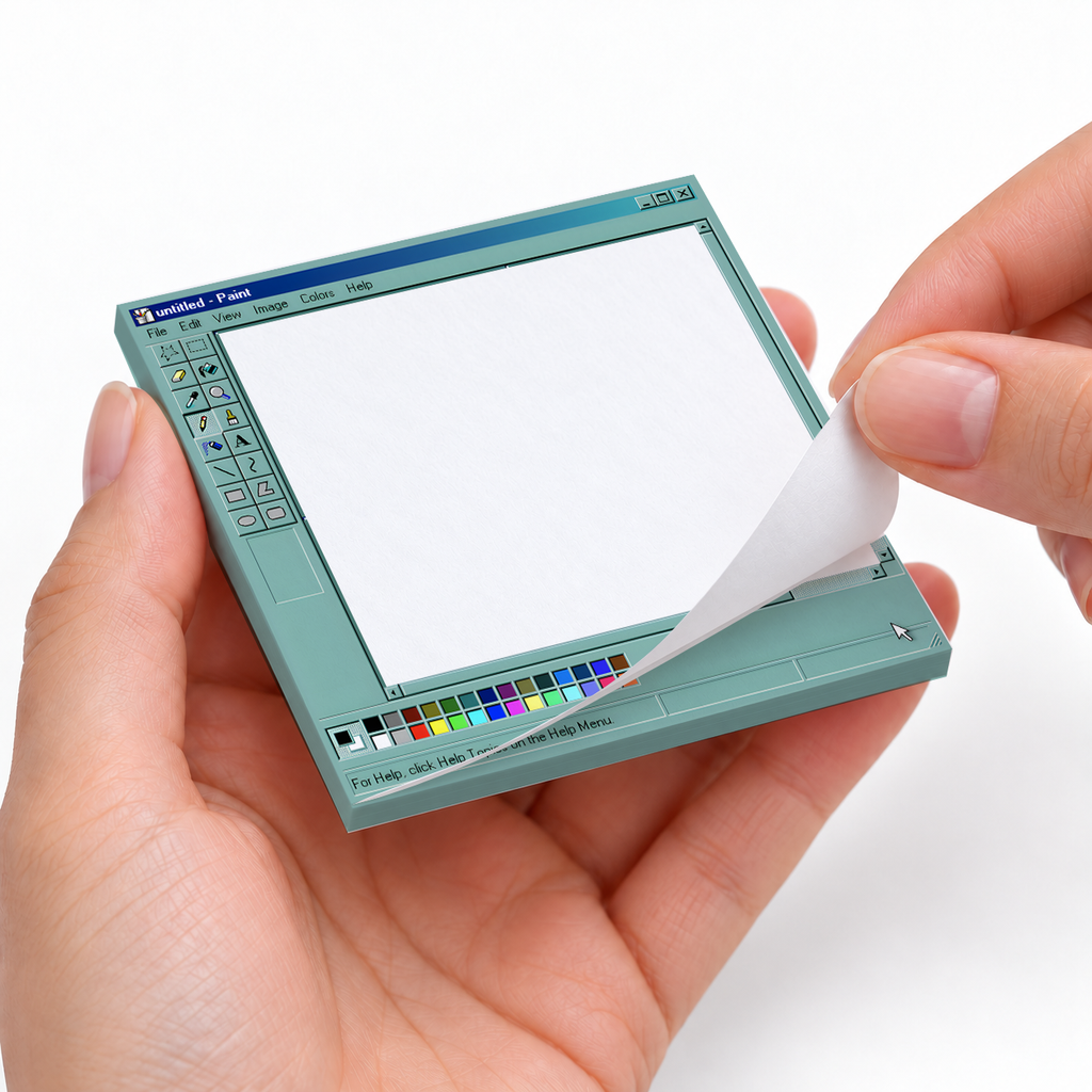 Teal 90s Computer Paint Program sticky notes styled with a planner and desk accessories