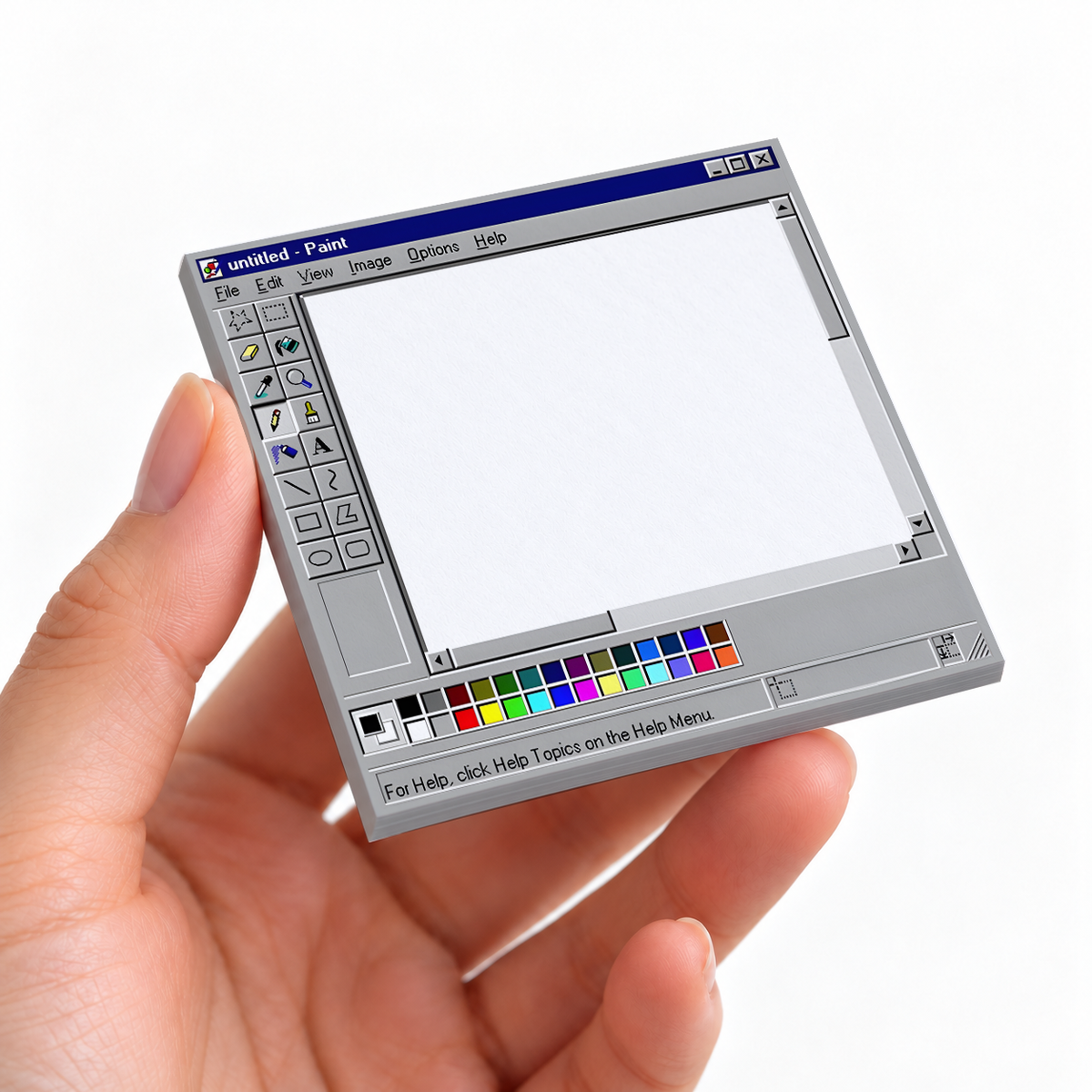 Retro Paint Interface sticky note pad on a desk with stationery