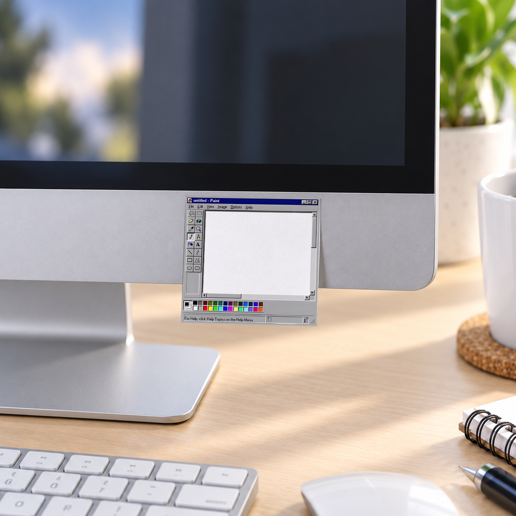 Retro Paint Interface memo pad in an office or home workspace