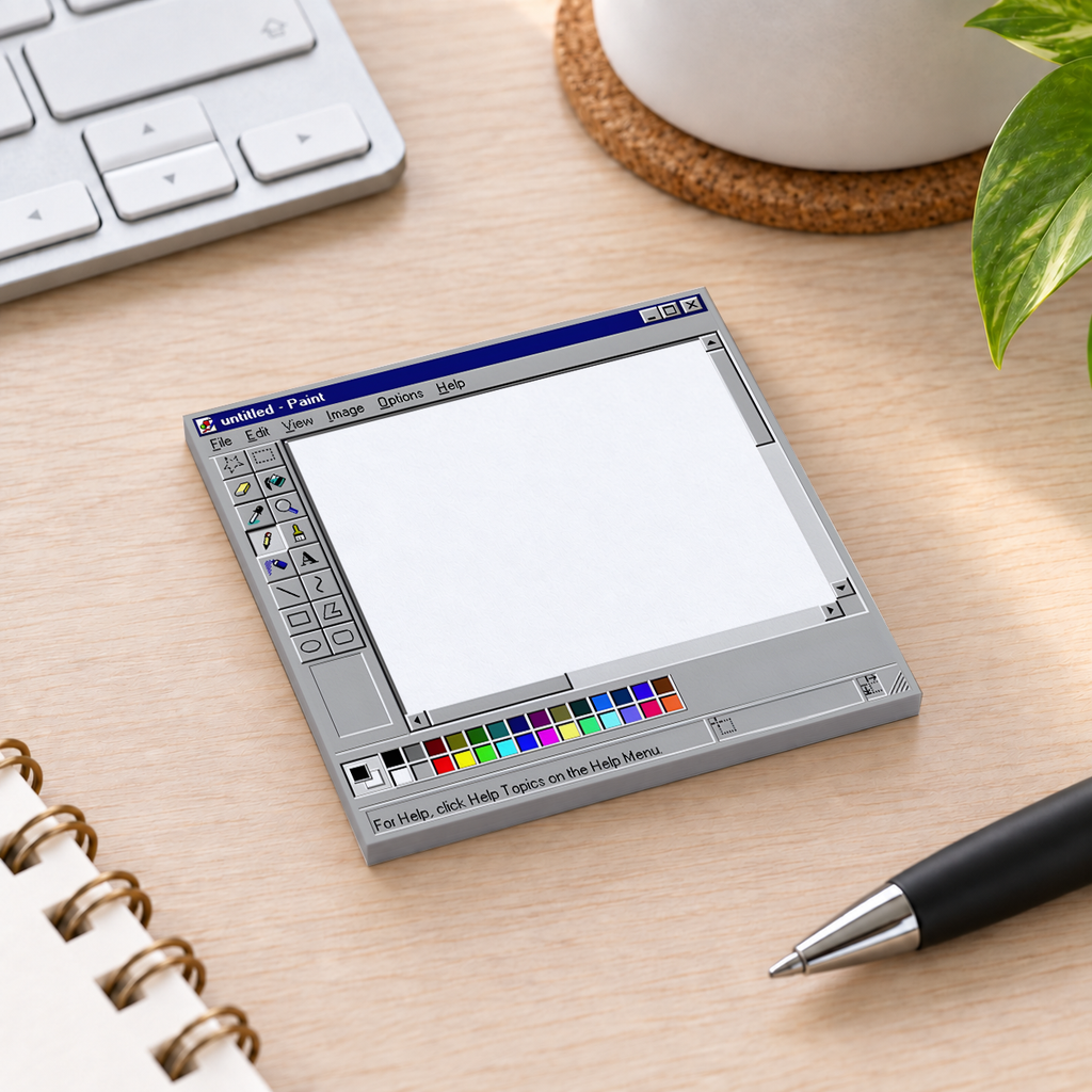 Close-up of Retro Paint Interface sticky note design and writable area