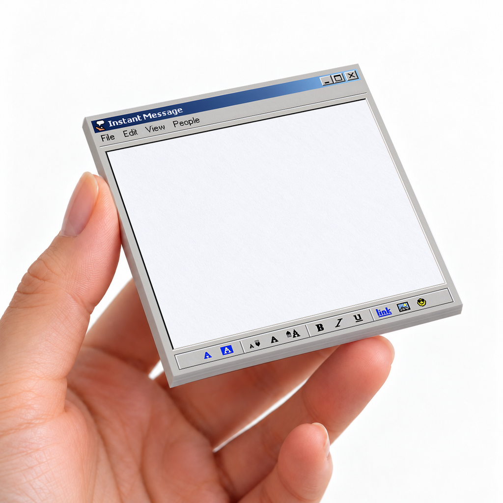 Vintage Instant Message sticky note pad on a desk with stationery