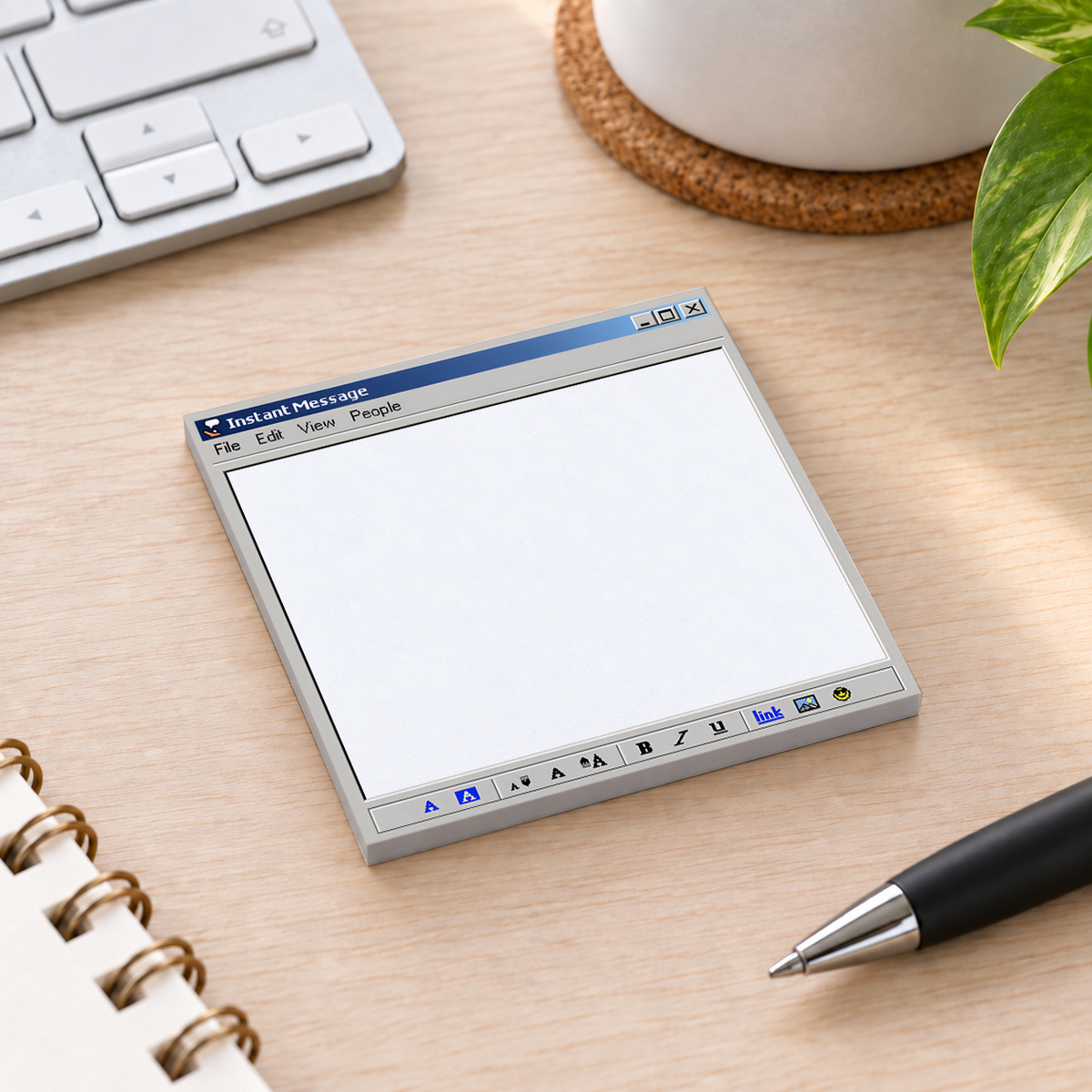Close-up of Vintage Instant Message sticky note design and writable area