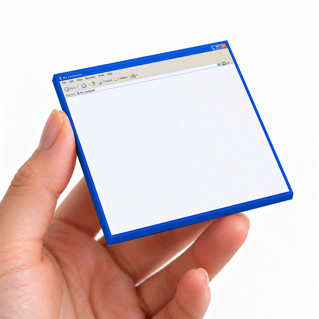 Retro "My Computer" Window sticky note pad on a desk with stationery