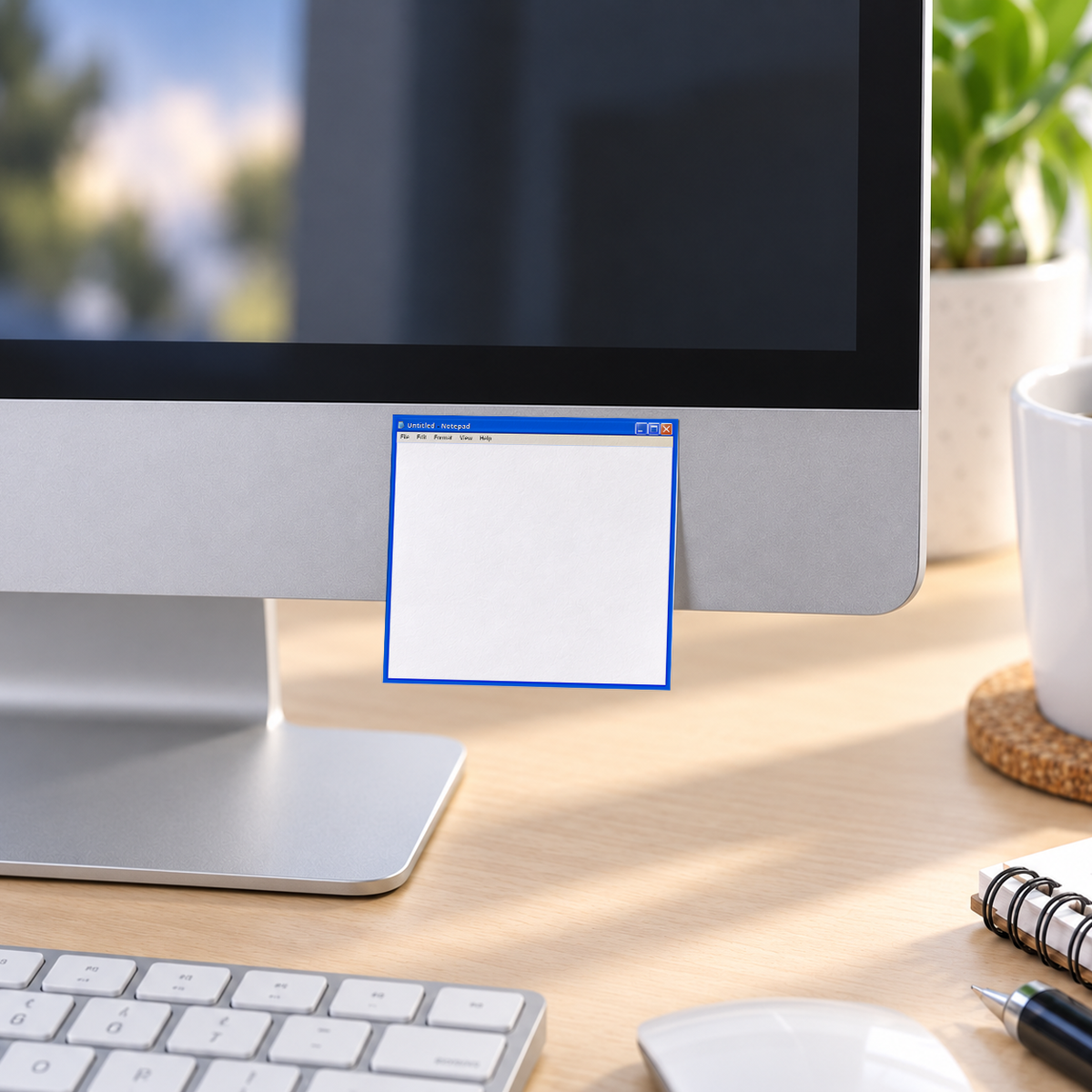 Retro "Untitled memo pad in an office or home workspace