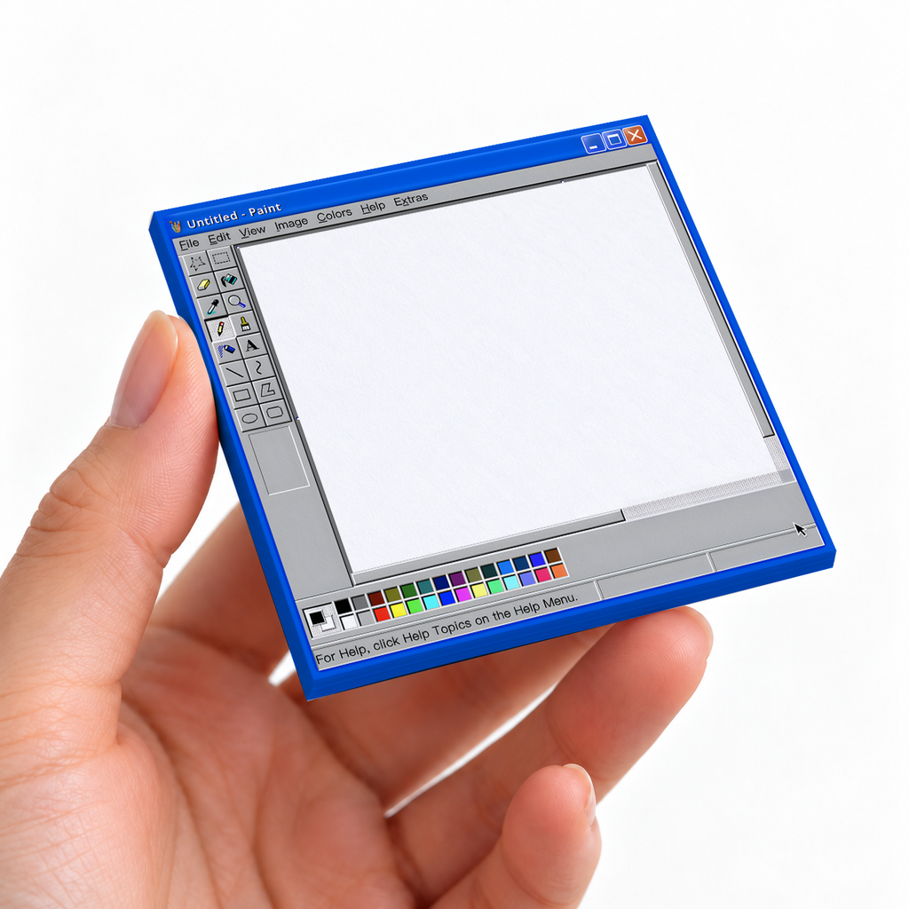 Classic Computer Paint Program sticky note pad on a desk with stationery