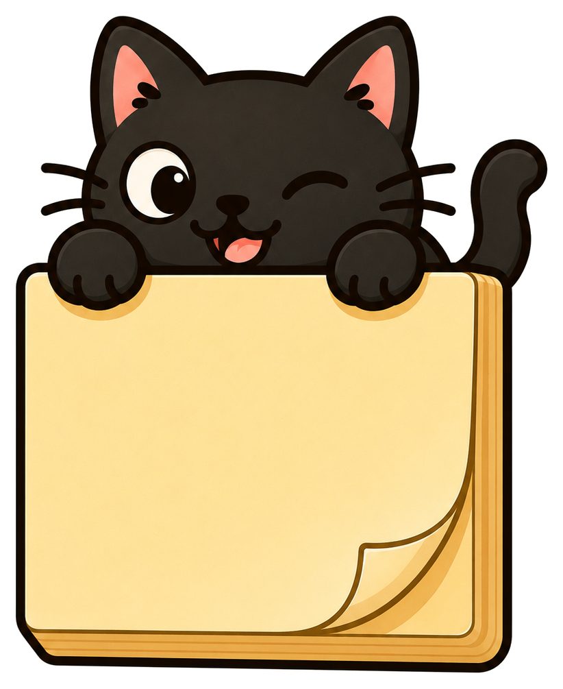 LoLoBerry black cat peeking over a sticky note